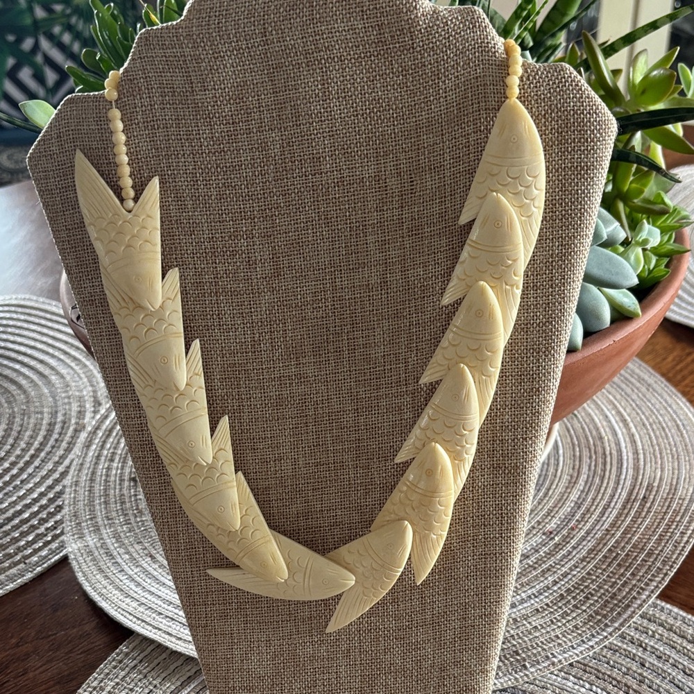 Hand Carved Fish bone Necklace in Cream